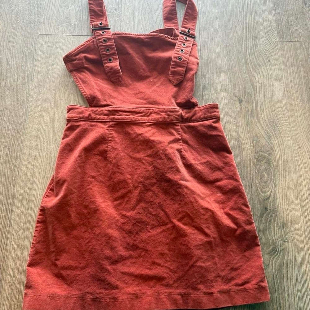 Forever 21 Rust Corduroy Buckle Strap Mini Dress | Size S | Pinafore Jumper